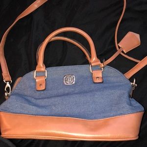 Denim & brown handbag